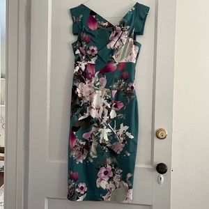Black Halo Jackie Dress Teal Floral RARE